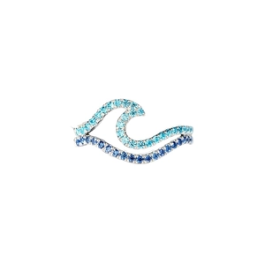 Double wave ring in silver finish with blue gradient pavé-set gemstones for women