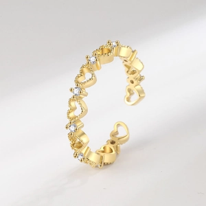 Bague ouverte coeur en or avec des accents de zircon blanc étincelants style minimaliste