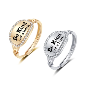 Fashion Copper Open Ring With Be Kind Slogan Oval Signet Zirconia Adjustable Band For Women Trendy Humorous Jewelry