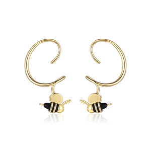 Boucles D Oreilles Abeille Cuivre Plaqué Or Émail Animal Spirale Forme C Bijoux Mode Femmes
