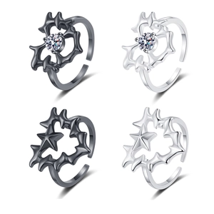 Thorn Heart Pentagram Star Ring Copper Gothic Punk Adjustable Open Band With Cubic Zirconia For Women Y2K