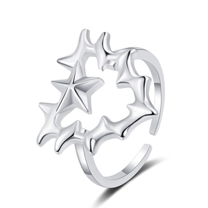 Gothic punk adjustable open ring with heart thorn star design and silver metal finish