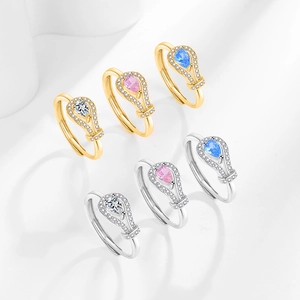 Luxury geometric rings set with zircon teardrop stones in gold and silver finish