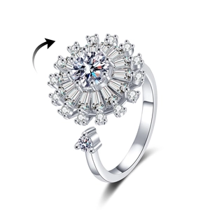 Rotating daisy ring with micro-pave cubic zirconia in silver finish for women