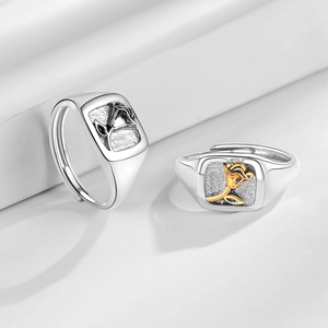 Elegant adjustable rose flower signet rings in polished silver and gold vintage finish
