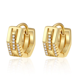 Boucles D'oreilles Huggie Géométriques Pour Femmes Cuivre Zircon Plaqué Or Bijoux Mode