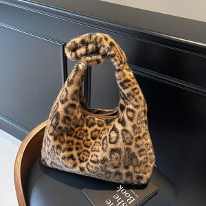 Leopard Print Faux Fur Hobo Bag Large Capacity Plush Tote With Magnetic Closure For Autumn Winter Fashion Women