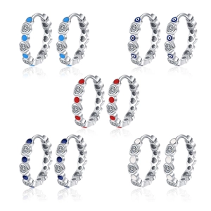 Evil Eye Heart Zircon Huggie Hoop Earrings Enamel Copper Jewelry Fashion For Women Colorful Romantic Style