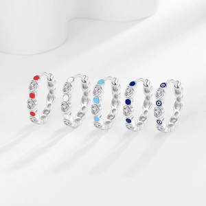 Evil eye and heart huggie earrings set with zircon and colorful enamel inlay