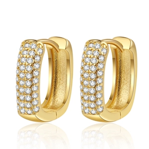 Hip Hop Huggie Hoop Earrings Micro Pave Zircon Geometric U Shape Copper Bling Jewelry For Men And Women