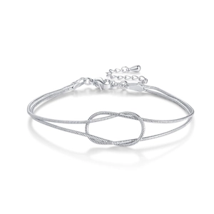 Double snake bone chain couple bracelet with knot design in polished silver finish