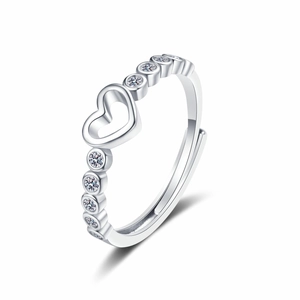 Bague Coeur Évidé En Cuivre Ajustable Ouverte Sertie De Zircone Bijoux Élégants Pour Femmes