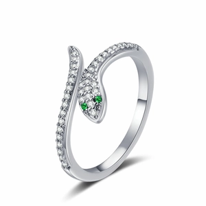 Copper multi-layer snake ring with white zircons and emerald-green eyes for women