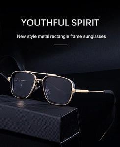 Détail de lunettes de soleil en métal carrées avec texture striée sur les branches