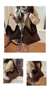 Detailed comparison of large and small brown suede hobo bags from various angles