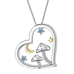 Collier Pendentif Coeur Champignon Lune Étoile Cuivre Avec Zircon Bleu Bijoux Fantaisie Pour Femmes