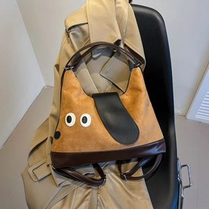 Borsa A Spalla Design Cane Cartone Animato Scamosciata Pelle PU Grande Capacità Borsa A Mano Kawaii Casual Per Donna