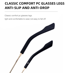 Détail des manchons antidérapants pour lunettes en matériau PC noir confortable