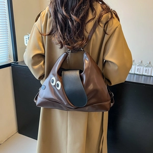 Borsa tote invernale in pelle PU marrone con design a cane buffo e grande capacità