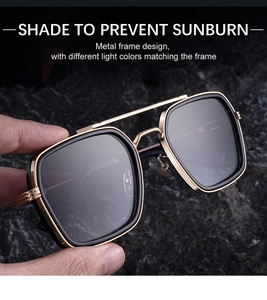 Detail of metal double bridge and dark square polarized lenses on fashion sunglasses