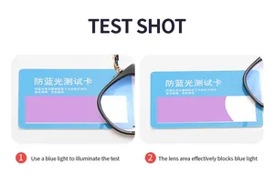 Blue light blocking test showing lens protection on cat-eye optical frames