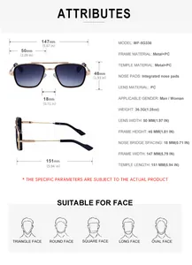 Tableau des tailles pour lunettes de soleil punk rétro avec dimensions et guide de forme