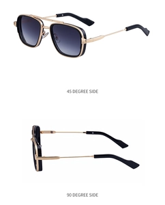 Détails des lunettes aviateur carrées avec monture métal noir et or et verres dégradés