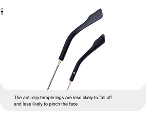 Detail view of anti-slip sunglass temple legs with comfortable black and gold metal arms