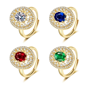 Luxurious adjustable open rings with oval zircons in red, blue, green and white colors