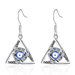 Gothic Evil Eye Dangle Hook Earrings Triangle Design All Seeing Eye Copper Metal Vintage Jewelry For Women