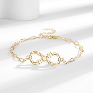 Bracelet MOM infini doré avec chaîne trombone et zircons pour la fête des mères