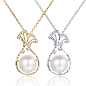 Elegant Round Freshwater Pearl Pendant Necklace Lucky Bag Zircon Inlaid Copper Clavicle Chain Jewelry For Women