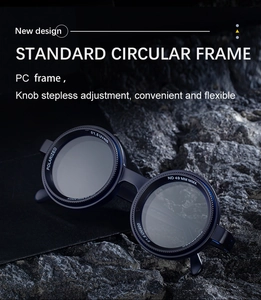 Macro detail of round polarized ND sunglasses with adjustable dial on rock background