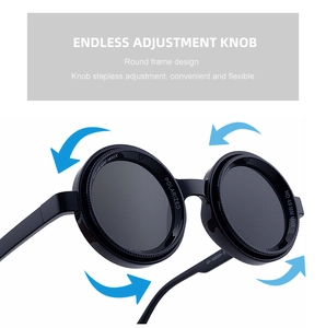 Detail view of the endless adjustment knob on polarized round frame ND sunglasses