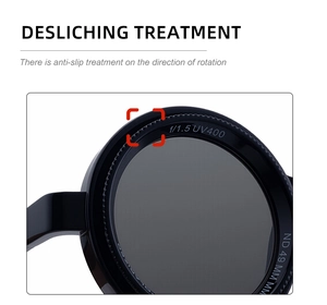 Detail of 49mm ND lens filter with anti-slip treatment and UV400 polarized glass