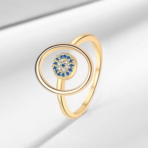 Minimalist gold adjustable evil eye ring with blue and white pavé cubic zirconia
