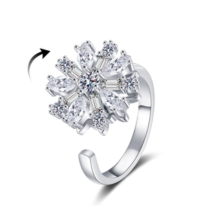 Anello rotante a fiocco di neve con zirconi brillanti e fascia aperta per donna