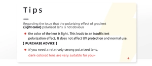 Detail card showing polarized lens technology and UV protection tips for square sunglasses