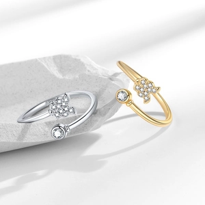 Sparkling S925 sterling silver butterfly open rings with zircons in gold and silver