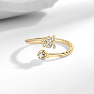 Elegant gold butterfly open ring with sparkling pavé zircons and a round accent diamond