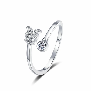 Sparkling silver adjustable sheep ring with butterfly diamond zircon open design