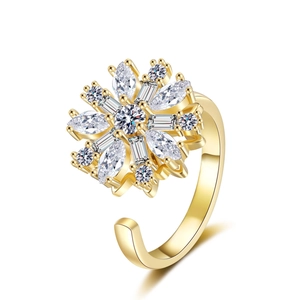 Anello a fiocco di neve rotante con zirconi scintillanti e design oro di lusso