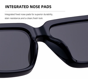 Macro view of integrated nose pads on black square polarized sunglasses for men