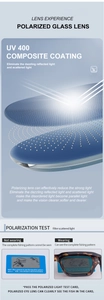 Detailed view of polarized UV400 lenses with multi-layer structure and polarization test