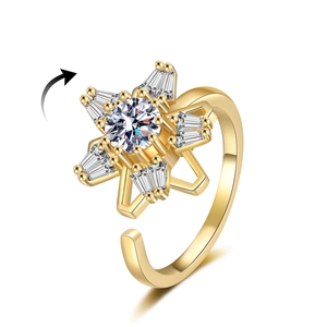 Anello Girevole Stella Fidget Per Donna Rame Zirconia Regolabile Antistress Moda Gioielli Geometrici
