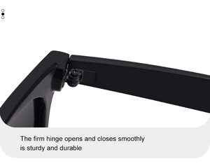 Detail of durable metal hinge on black polarized sunglasses for smooth opening