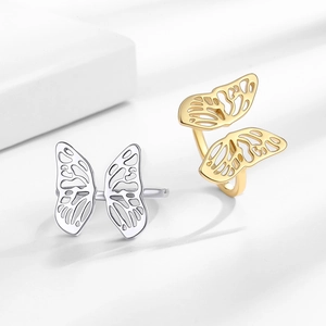 Hollow butterfly open ring in gold and silver finish with elegant filigree design