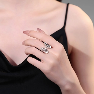 Exquisite silver hollow 3D butterfly open ring for women with minimalist metallic finish