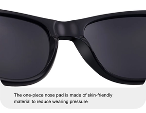 Detailed close-up of the integrated nose pads on black square polarized sunglasses