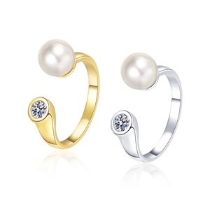 Alloy Ring With Imitation Artificial Pearl And Zircon Open Adjustable Design Minimalist Jewelry For Women Elegant Commute Style